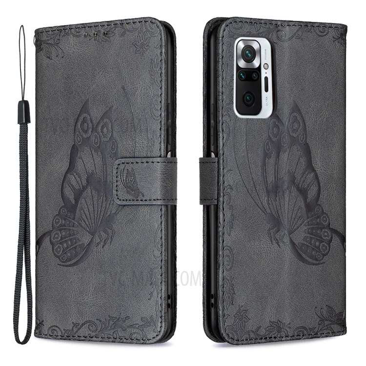 Imprint Butterfly Flower Magnetic Leather Stand Cover for Xiaomi Redmi Note 10 Pro Max/Redmi Note 10 Pro - Black-1