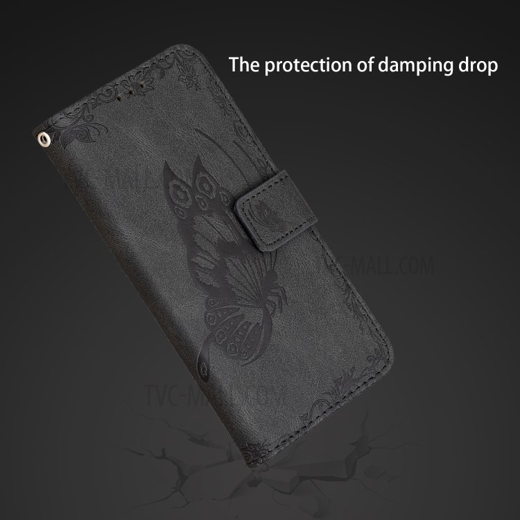 Imprint Butterfly Flower Magnetic Leather Stand Cover for Xiaomi Redmi Note 10 Pro Max/Redmi Note 10 Pro - Black-6