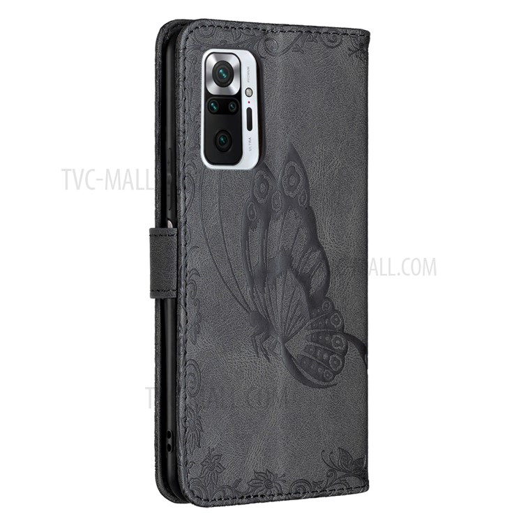 Imprint Butterfly Flower Magnetic Leather Stand Cover for Xiaomi Redmi Note 10 Pro Max/Redmi Note 10 Pro - Black-8