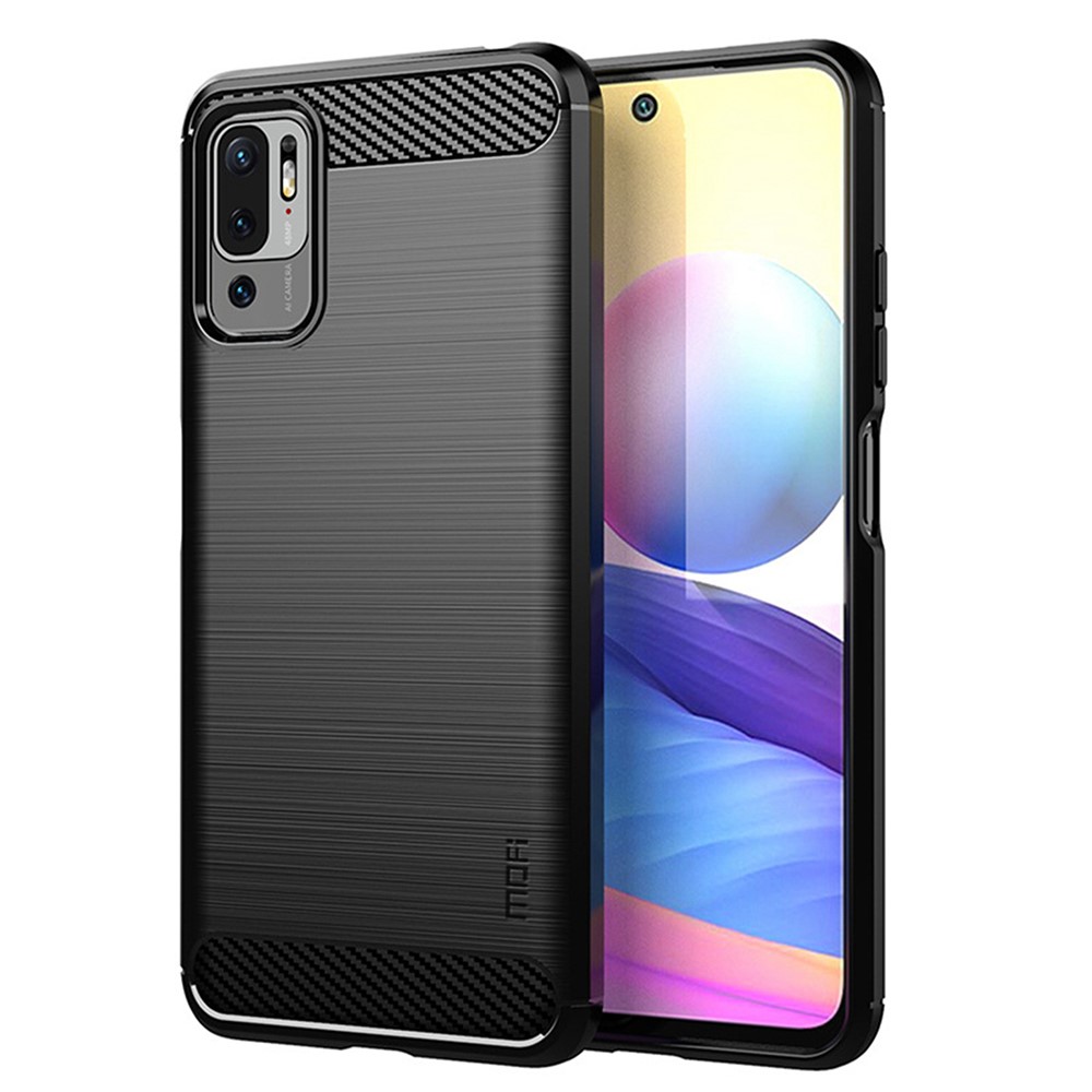MOFI Carbon Fiber Brushed Flex TPU Phone Cover for Xiaomi Redmi Note 10 5G / Poco M3 Pro 5G - Black-1