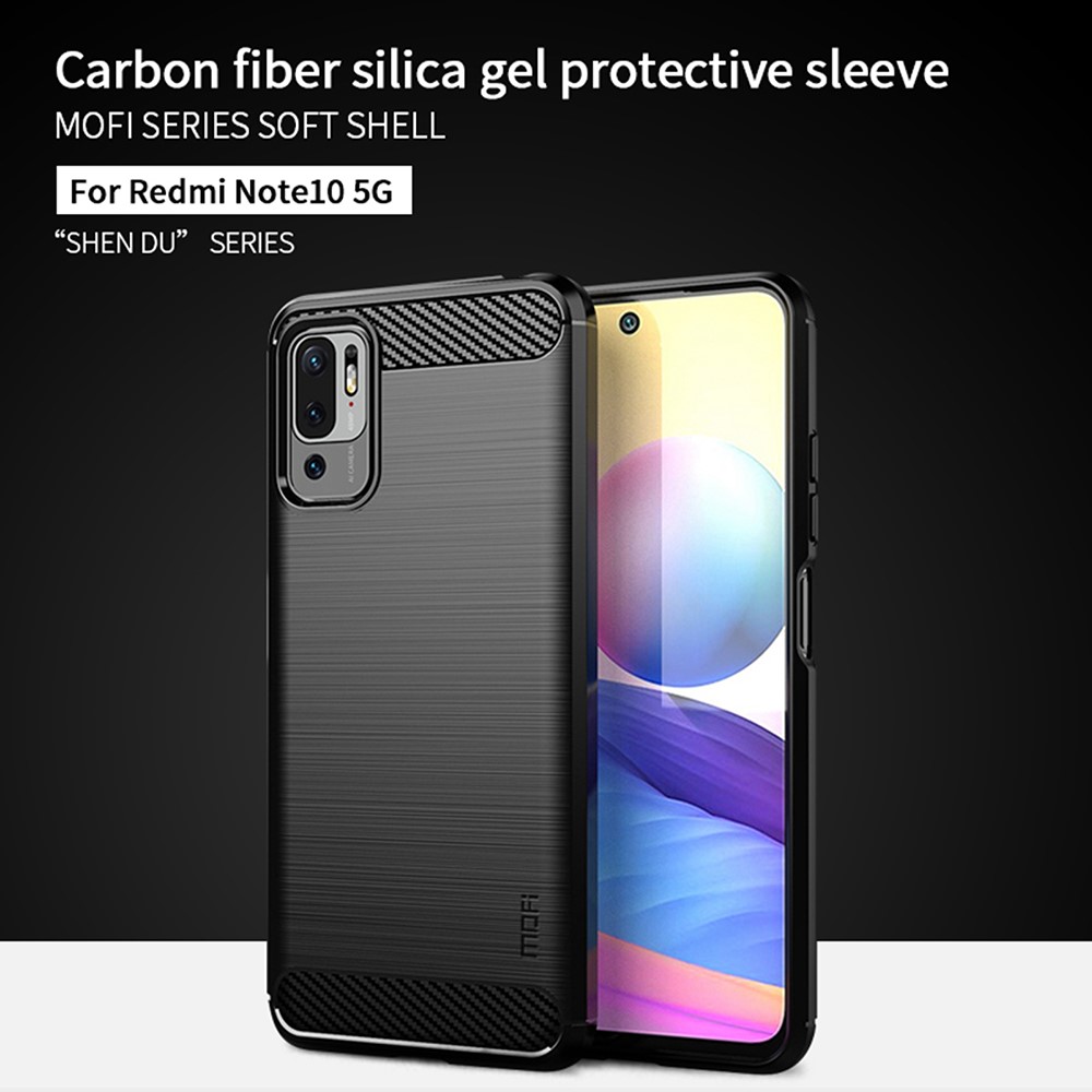 MOFI Carbon Fiber Brushed Flex TPU Phone Cover for Xiaomi Redmi Note 10 5G / Poco M3 Pro 5G - Black-5