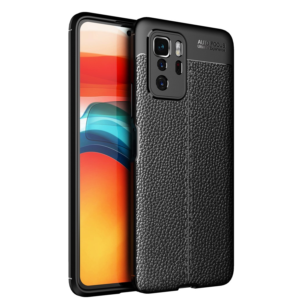 Flexible TPU Litchi Texture Cell Phone Back Case Cover for Xiaomi Redmi Note 10 Pro 5G - Black-1