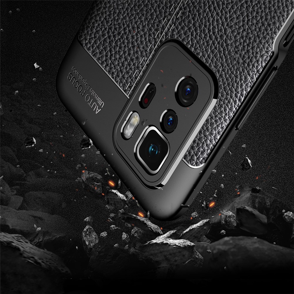 Flexible TPU Litchi Texture Cell Phone Back Case Cover for Xiaomi Redmi Note 10 Pro 5G - Black-2
