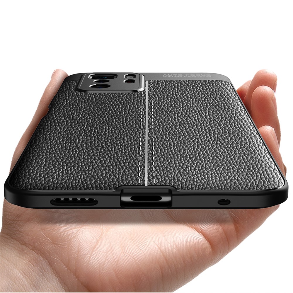 Flexible TPU Litchi Texture Cell Phone Back Case Cover for Xiaomi Redmi Note 10 Pro 5G - Black-4