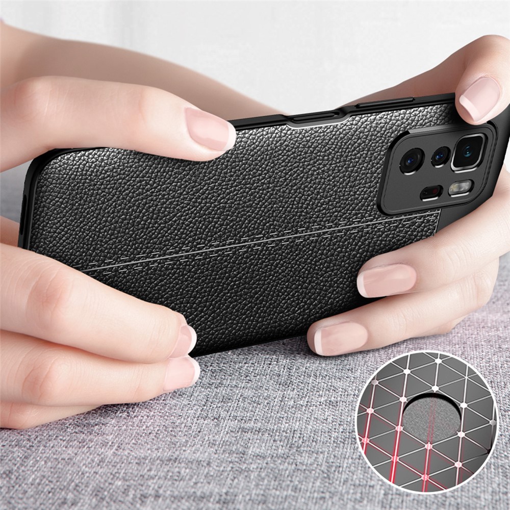 Flexible TPU Litchi Texture Cell Phone Back Case Cover for Xiaomi Redmi Note 10 Pro 5G - Black-5