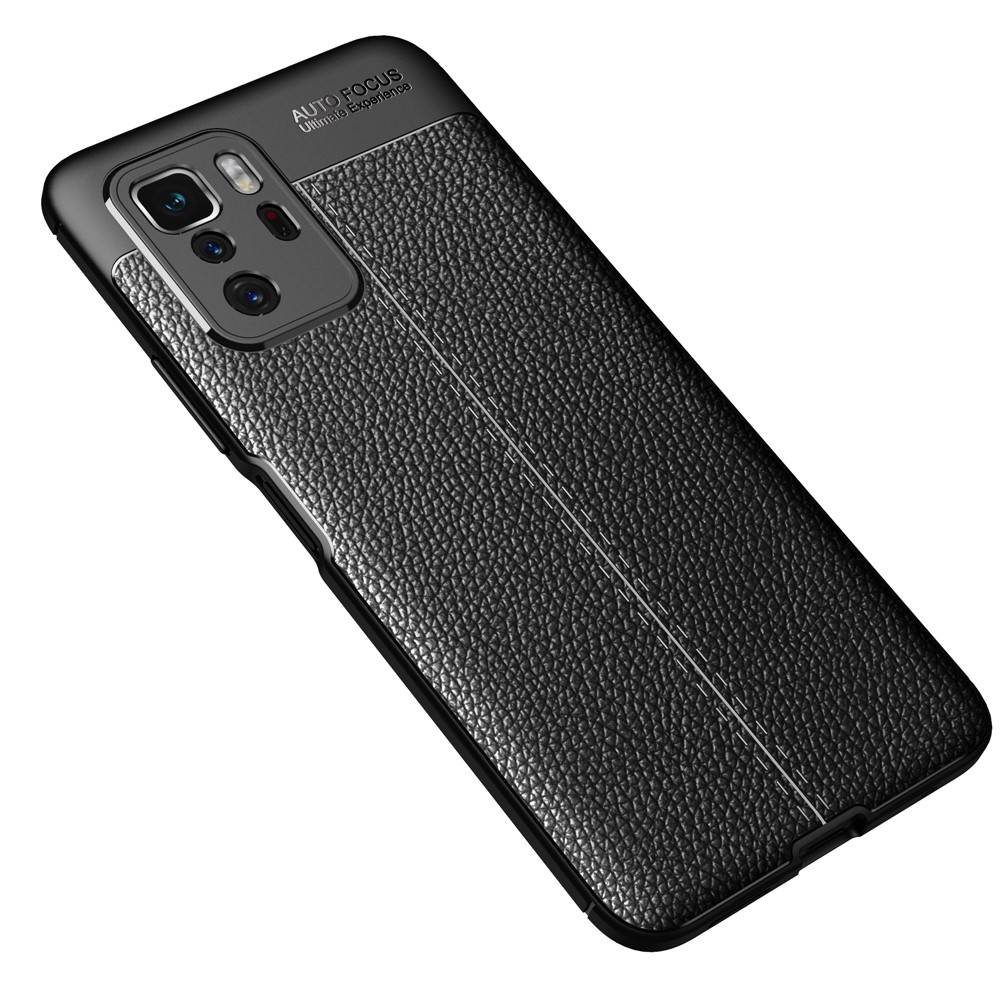 Flexible TPU Litchi Texture Cell Phone Back Case Cover for Xiaomi Redmi Note 10 Pro 5G - Black-6