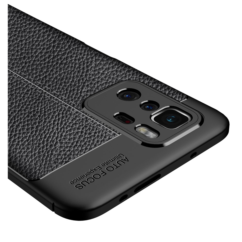 Flexible TPU Litchi Texture Cell Phone Back Case Cover for Xiaomi Redmi Note 10 Pro 5G - Black-7