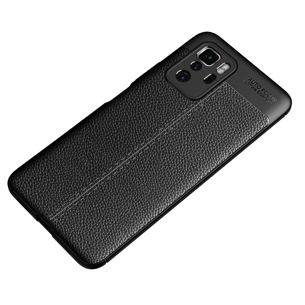 Flexible TPU Litchi Texture Cell Phone Back Case Cover for Xiaomi Redmi Note 10 Pro 5G - Black-8