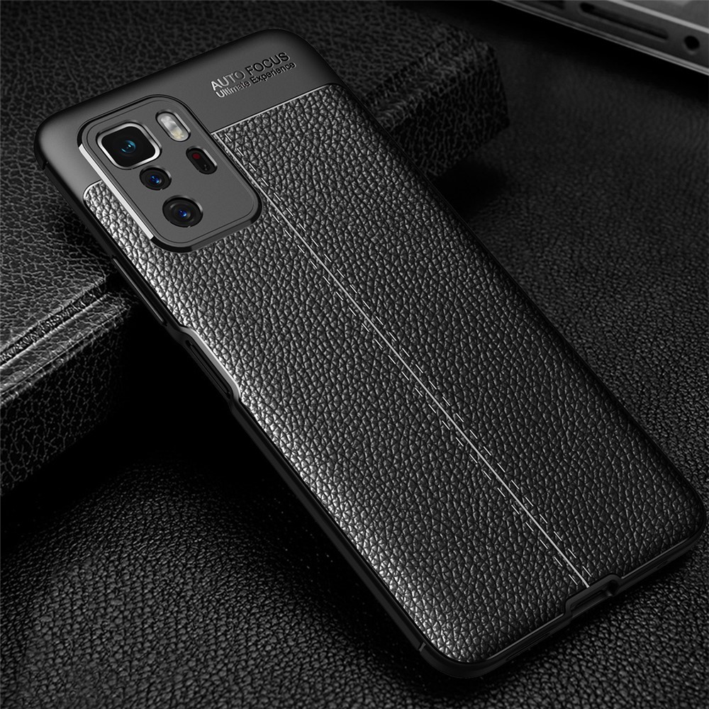 Flexible TPU Litchi Texture Cell Phone Back Case Cover for Xiaomi Redmi Note 10 Pro 5G - Black-9