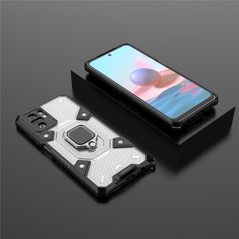 Kickstand Design PC+TPU Hybrid Phone Case Cover Shell Built-in Magnetic Holder for Xiaomi Redmi Note 10 4G / Redmi Note 10S - White-11
