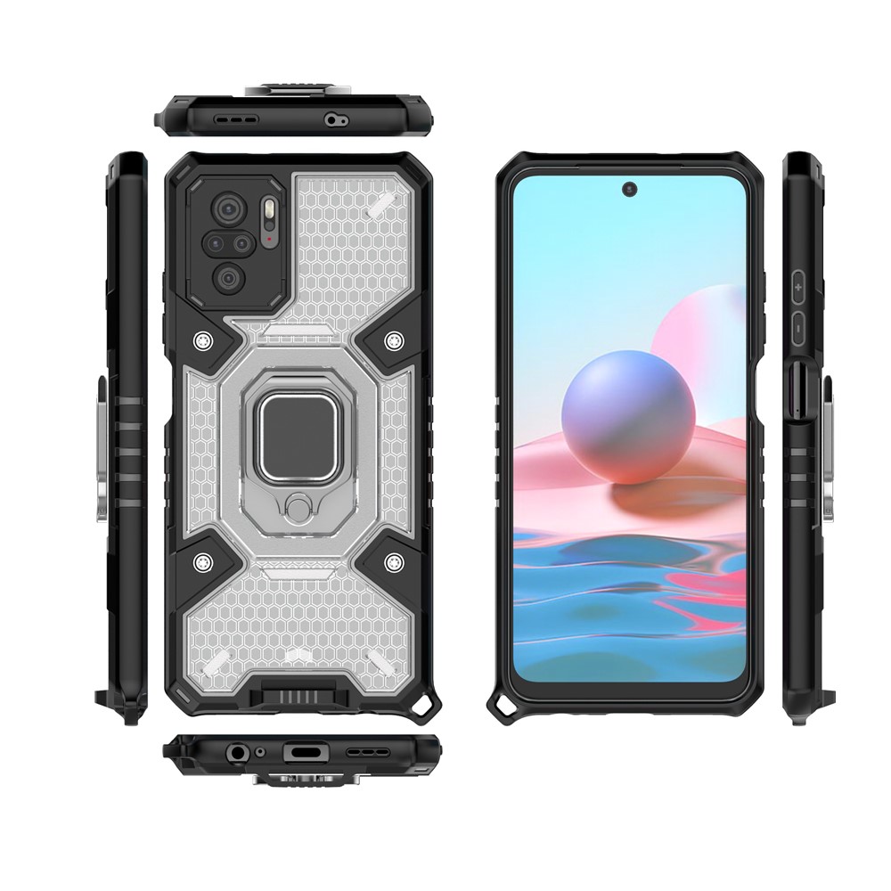 Kickstand Design PC+TPU Hybrid Phone Case Cover Shell Built-in Magnetic Holder for Xiaomi Redmi Note 10 4G / Redmi Note 10S - White-12
