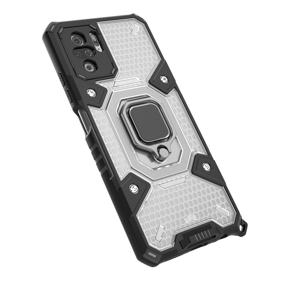 Kickstand Design PC+TPU Hybrid Phone Case Cover Shell Built-in Magnetic Holder for Xiaomi Redmi Note 10 4G / Redmi Note 10S - White-3