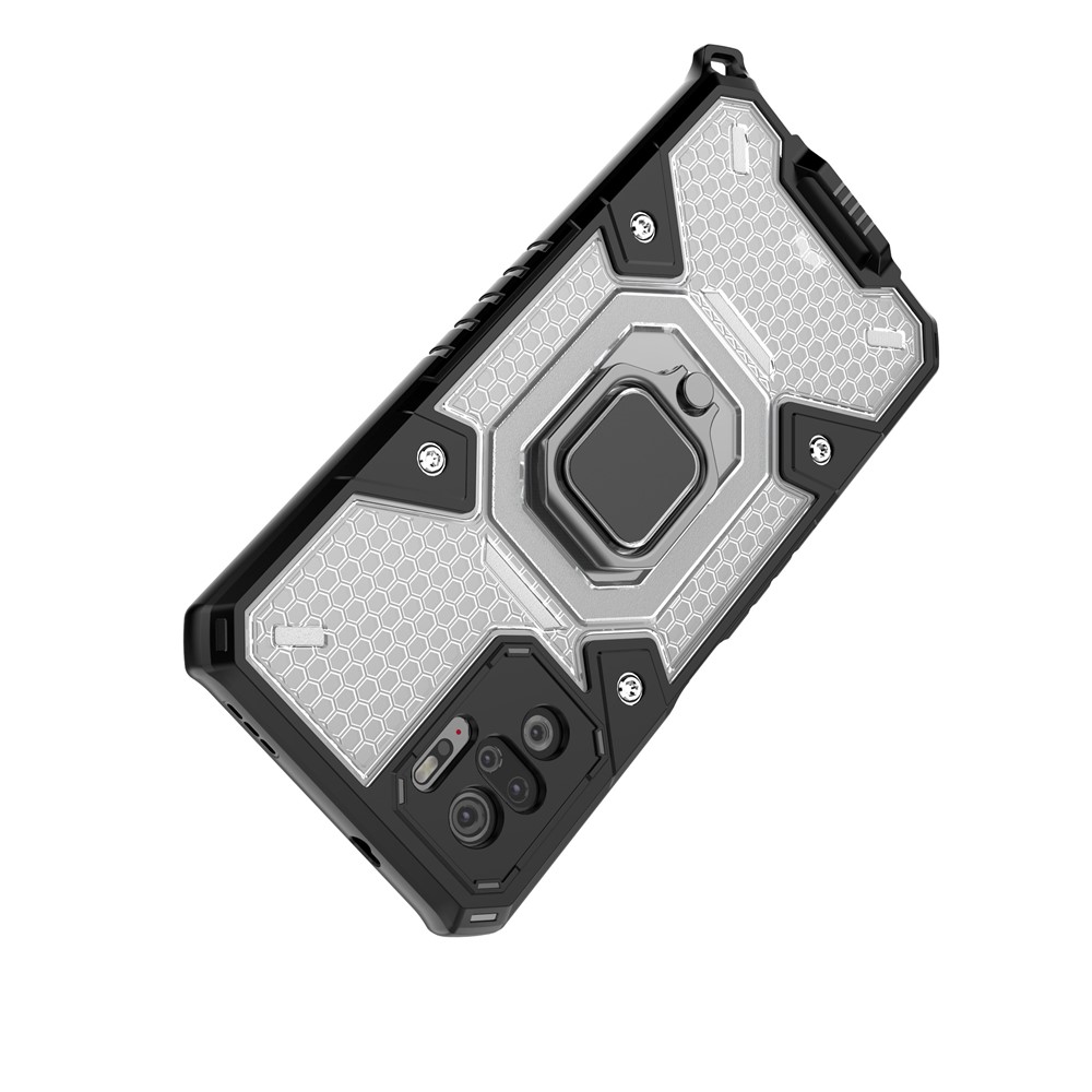 Kickstand Design PC+TPU Hybrid Phone Case Cover Shell Built-in Magnetic Holder for Xiaomi Redmi Note 10 4G / Redmi Note 10S - White-4