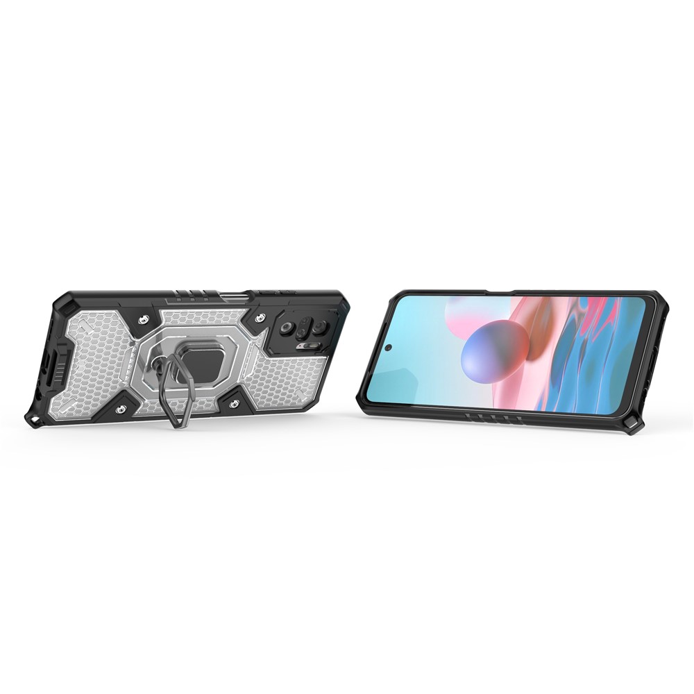 Kickstand Design PC+TPU Hybrid Phone Case Cover Shell Built-in Magnetic Holder for Xiaomi Redmi Note 10 4G / Redmi Note 10S - White-9