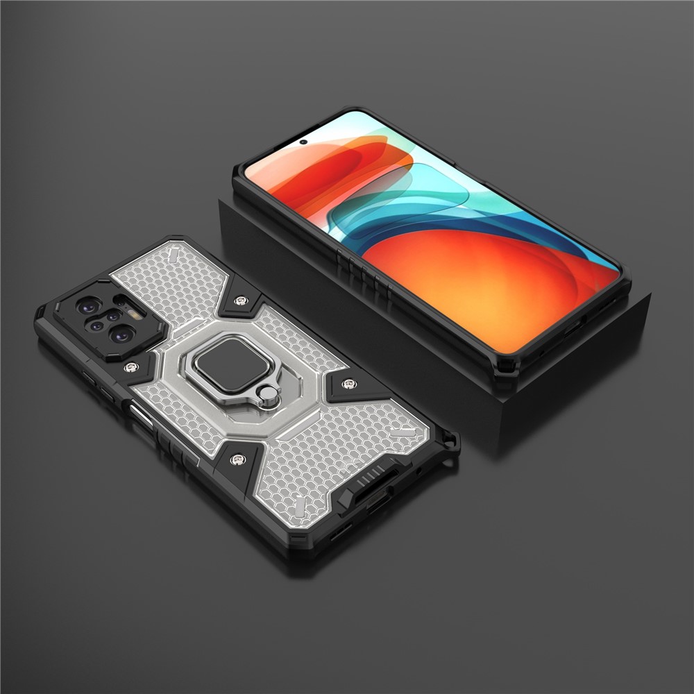 Kickstand Design PC+TPU Hybrid Phone Case Cover Shell Built-in Magnetic Holder for Xiaomi Redmi Note 10 Pro - White-10