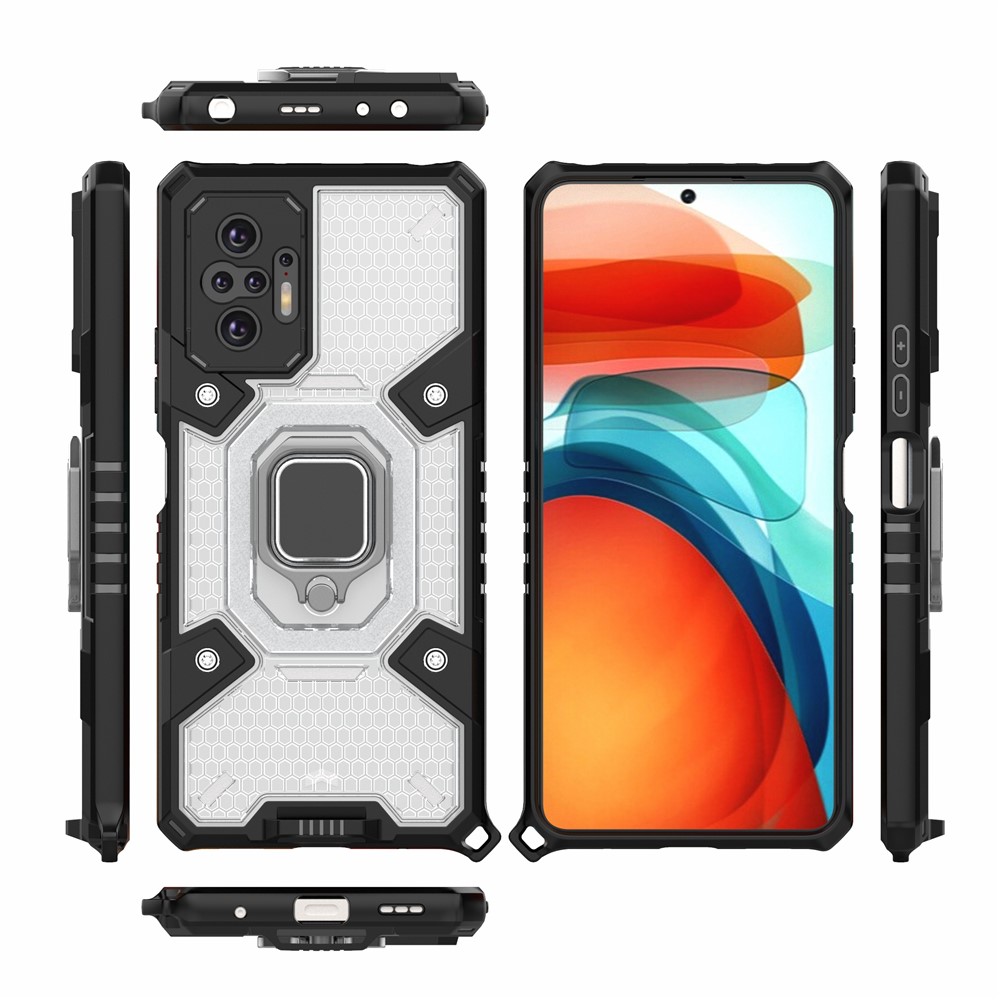 Kickstand Design PC+TPU Hybrid Phone Case Cover Shell Built-in Magnetic Holder for Xiaomi Redmi Note 10 Pro - White-12