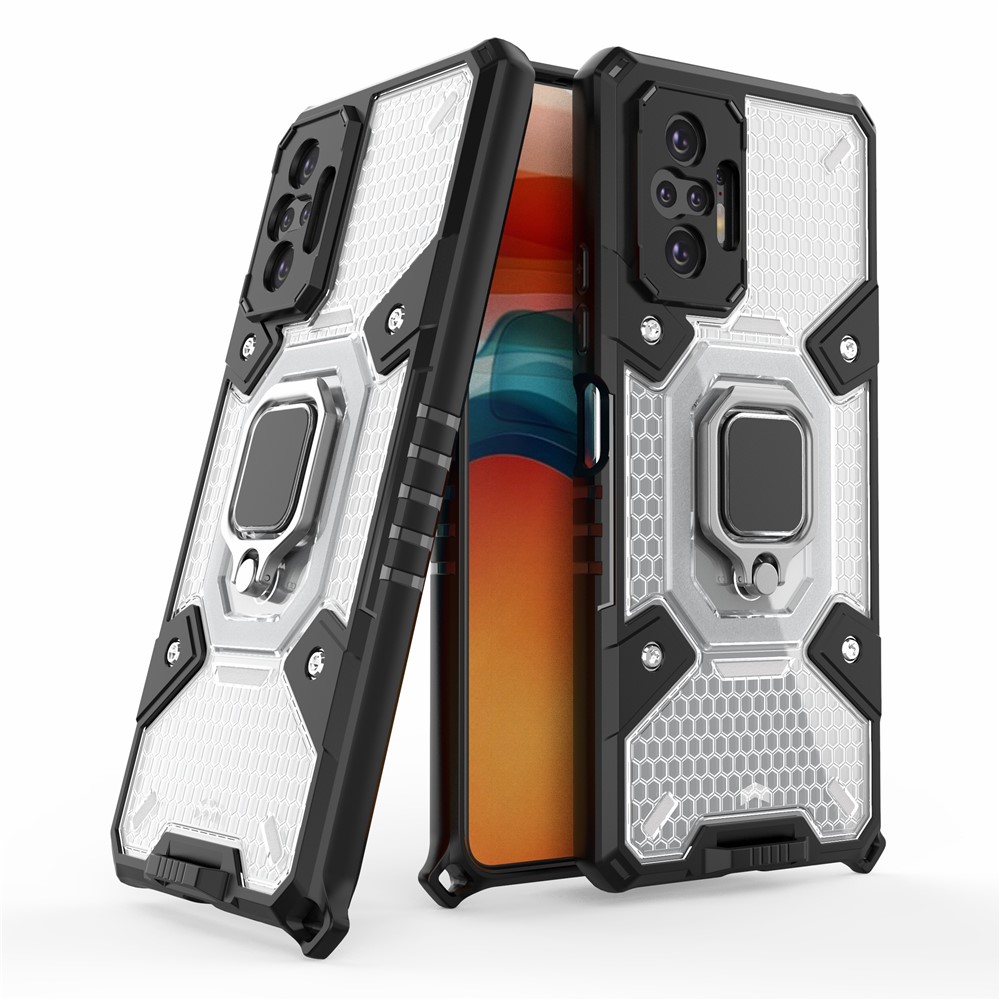 Kickstand Design PC+TPU Hybrid Phone Case Cover Shell Built-in Magnetic Holder for Xiaomi Redmi Note 10 Pro - White-2