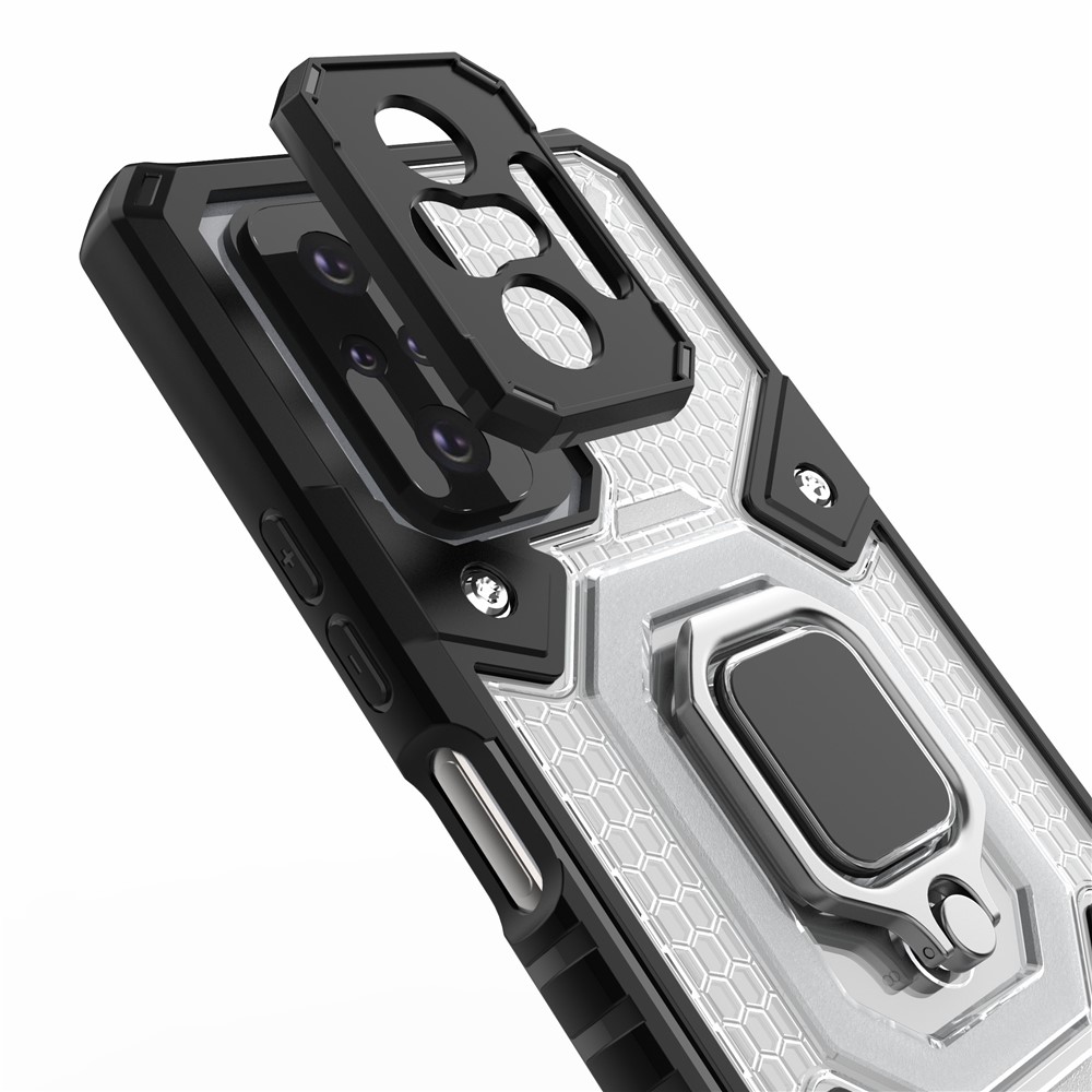 Kickstand Design PC+TPU Hybrid Phone Case Cover Shell Built-in Magnetic Holder for Xiaomi Redmi Note 10 Pro - White-4