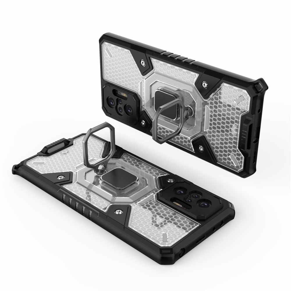 Kickstand Design PC+TPU Hybrid Phone Case Cover Shell Built-in Magnetic Holder for Xiaomi Redmi Note 10 Pro - White-5