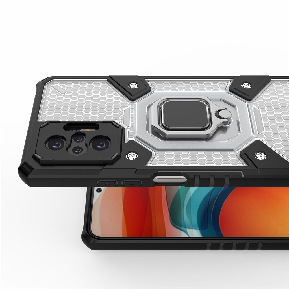 Kickstand Design PC+TPU Hybrid Phone Case Cover Shell Built-in Magnetic Holder for Xiaomi Redmi Note 10 Pro - White-7