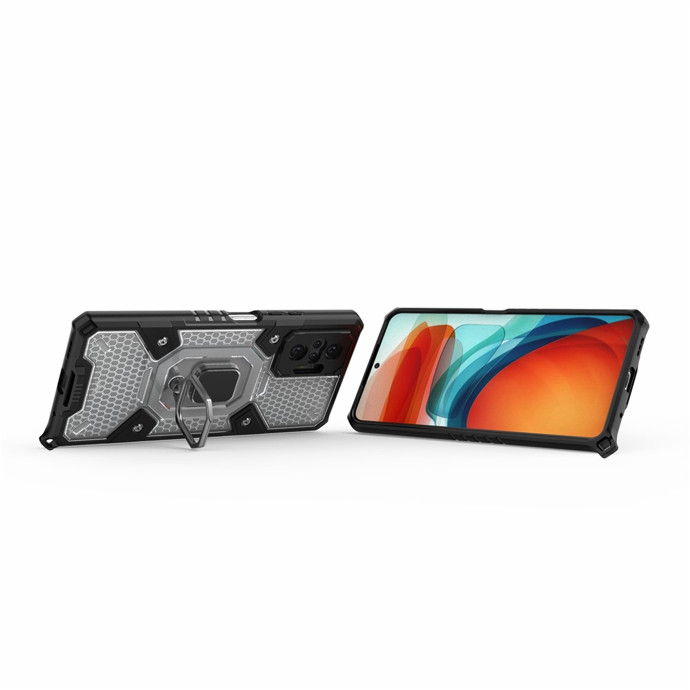 Kickstand Design PC+TPU Hybrid Phone Case Cover Shell Built-in Magnetic Holder for Xiaomi Redmi Note 10 Pro - White-9
