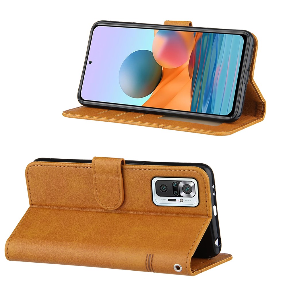 Portefeuille De Support Design Cover Cover Cover Cover Coffre Avec Bracelet Pour Xiaomi Redmi Note 10 PRO / NOTE 10 PRO Max - Marron-3
