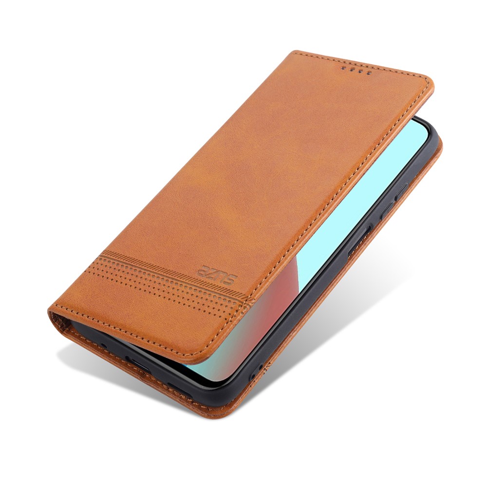 AZNS Stand Wallet Case Auto-absorbed Magnetic Leather Phone Shell for Xiaomi Redmi Note 10 5G / Poco M3 Pro 5G / 4G - Brown-10