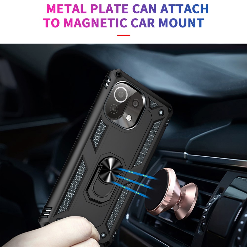 Anti-drop PC + TPU Combo Hybrid Phone Shell with Ring Kickstand for Xiaomi Mi 11 Lite 5G / 4G - Black-4