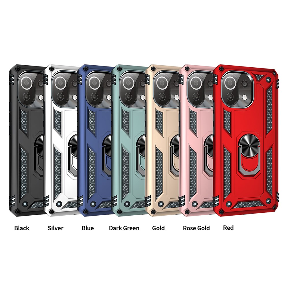 Anti-drop PC + TPU Combo Hybrid Phone Shell with Ring Kickstand for Xiaomi Mi 11 Lite 5G / 4G - Black-9