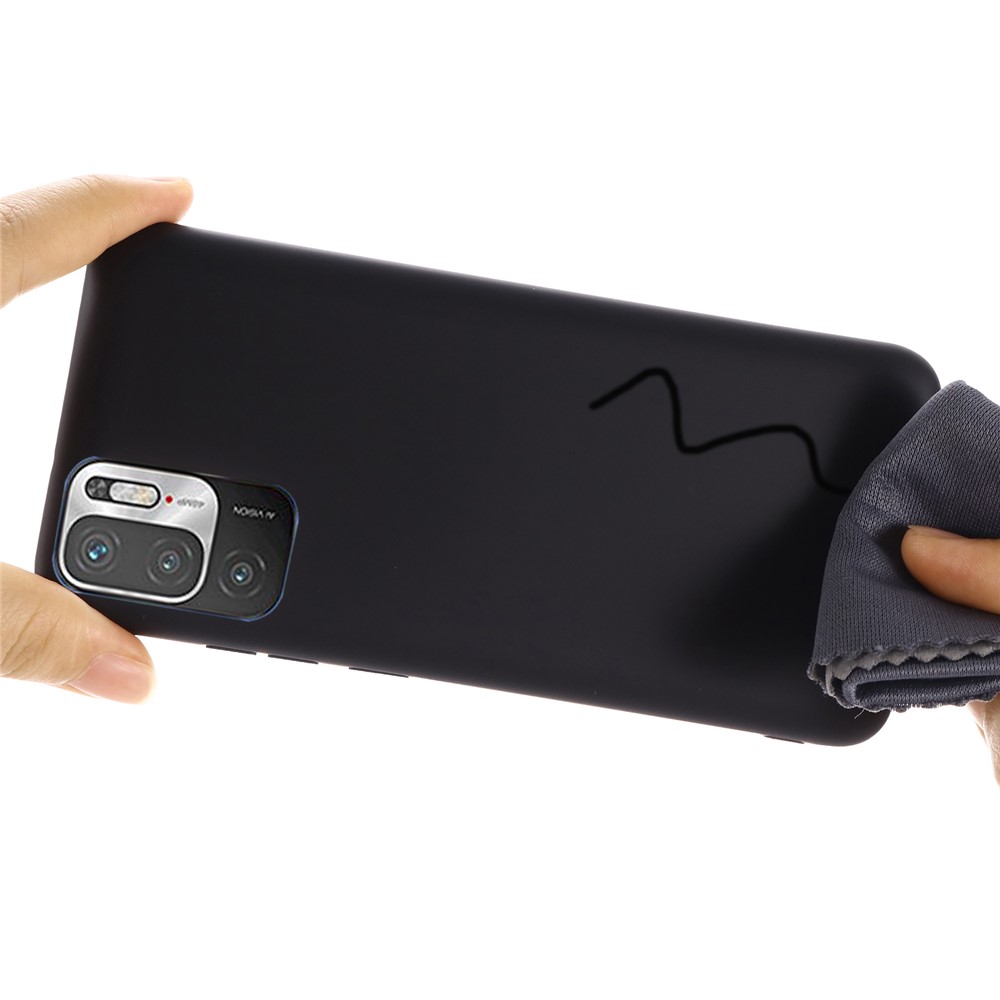 Solid Color Liquid Silicone Soft Phone Case Protective Shell with Strap for Xiaomi Redmi Note 10 5G - Black-4
