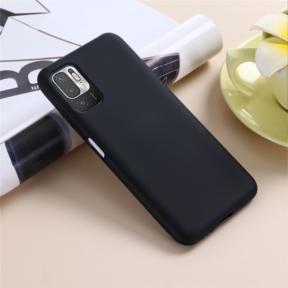 Solid Color Liquid Silicone Soft Phone Case Protective Shell with Strap for Xiaomi Redmi Note 10 5G - Black-6