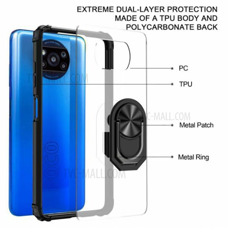 PC + TPU Hybrid Phone Case with Ring Holder Kickstand for Xiaomi Poco X3 / Poco X3 Pro / Poco X3 NFC - Red-5
