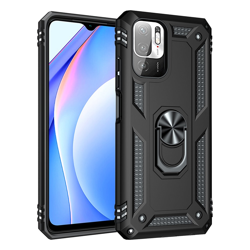 Anti-drop PC + TPU Combo Hybrid Phone Shell with Ring Kickstand for Xiaomi Redmi Note 10 5G - Black-2