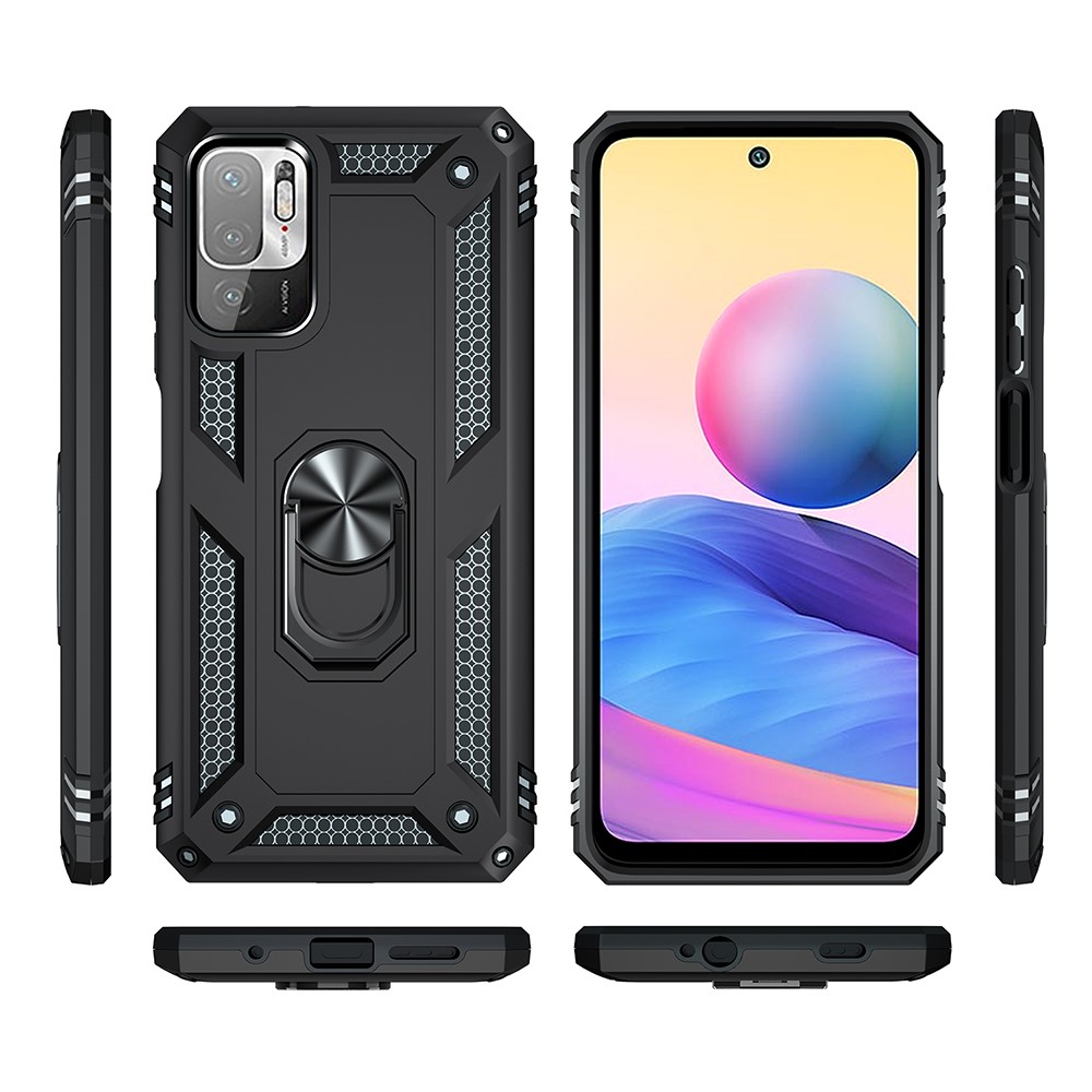 Anti-drop PC + TPU Combo Hybrid Phone Shell with Ring Kickstand for Xiaomi Redmi Note 10 5G - Black-3