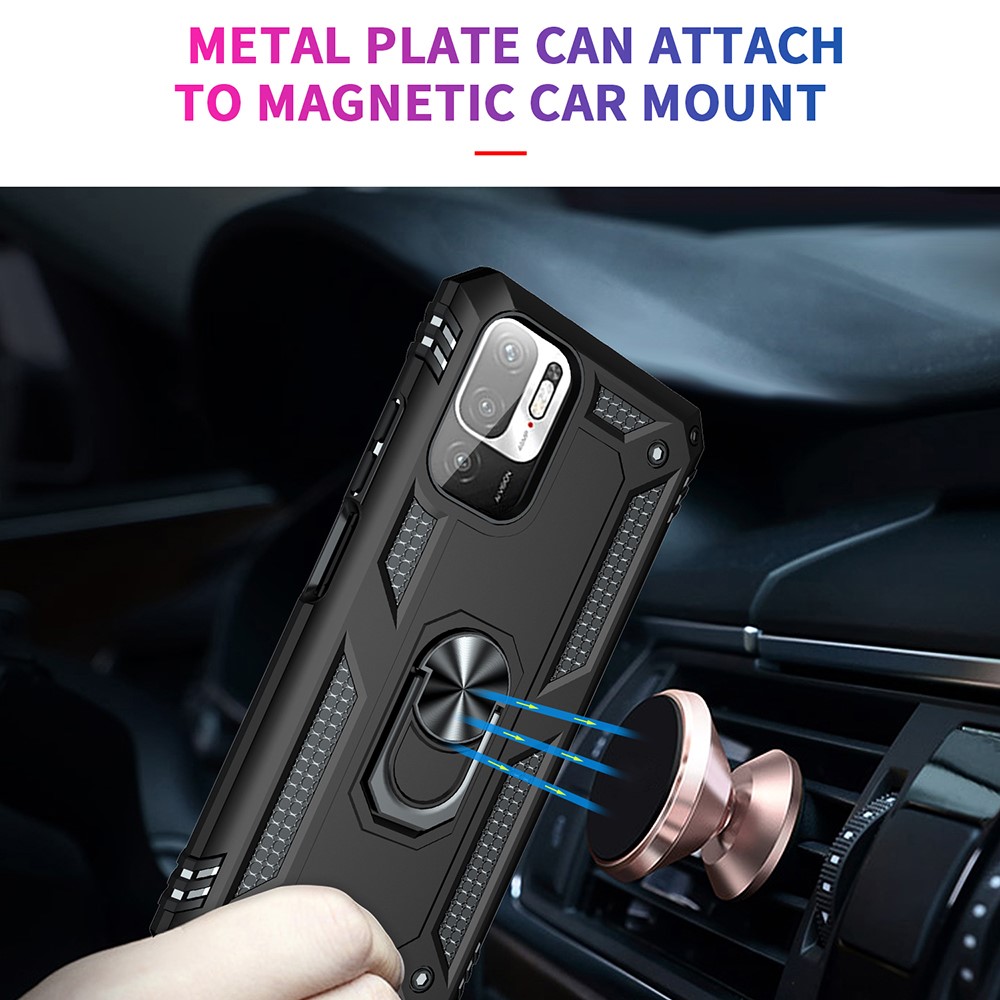 Anti-drop PC + TPU Combo Hybrid Phone Shell with Ring Kickstand for Xiaomi Redmi Note 10 5G - Black-6