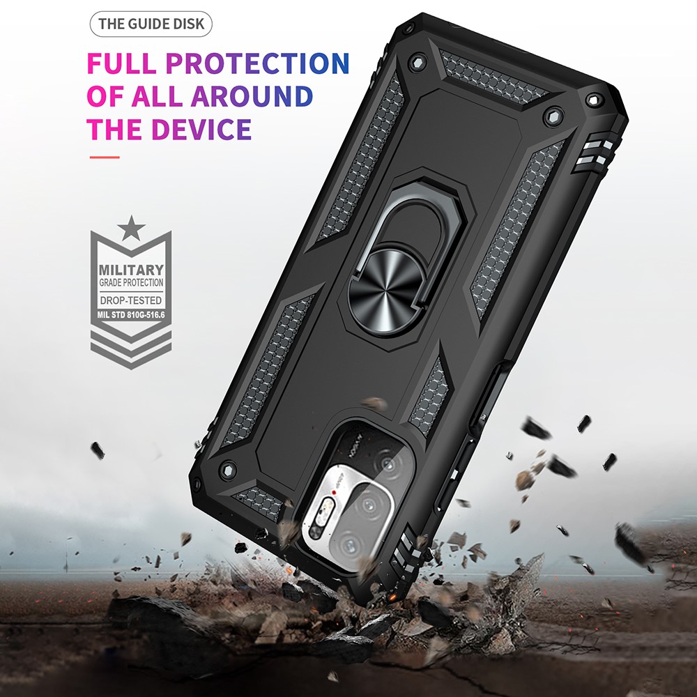 Anti-drop PC + TPU Combo Hybrid Phone Shell with Ring Kickstand for Xiaomi Redmi Note 10 5G - Black-7