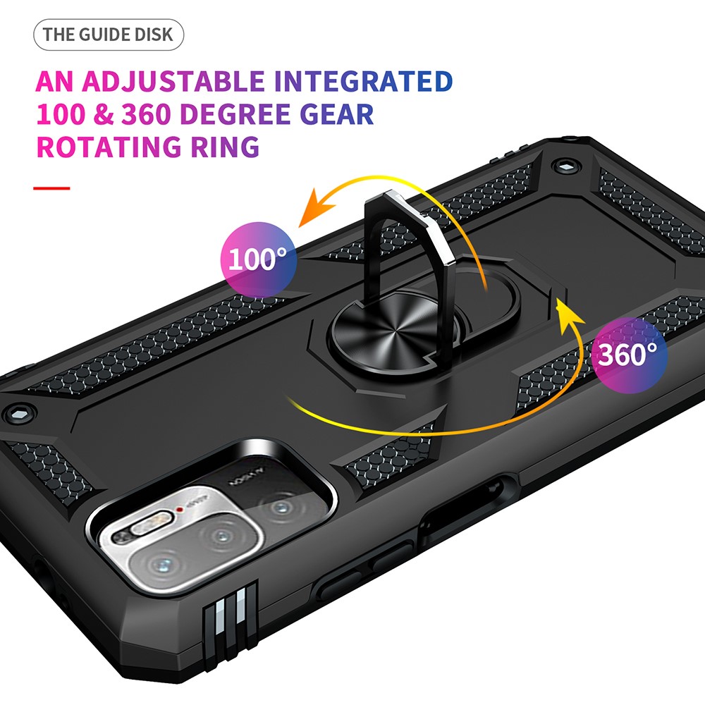 Anti-drop PC + TPU Combo Hybrid Phone Shell with Ring Kickstand for Xiaomi Redmi Note 10 5G - Black-8