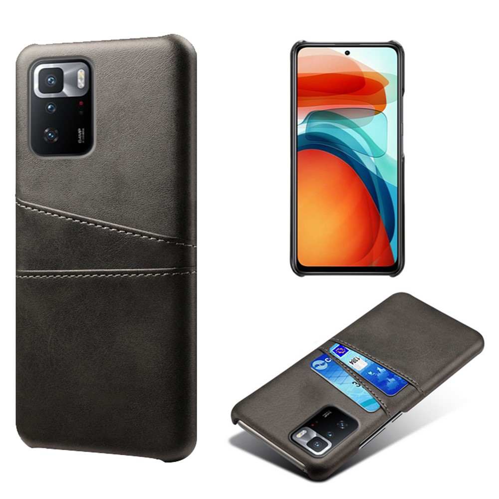 KSQ Leather Coated PC Case Mobile Phone Cover with Double Card Slots for Xiaomi Redmi Note 10 Pro 5G (China) - Black-1