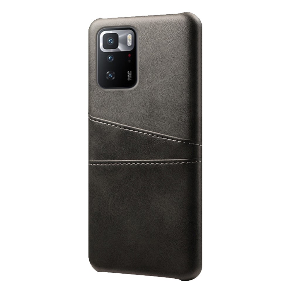 KSQ Leather Coated PC Case Mobile Phone Cover with Double Card Slots for Xiaomi Redmi Note 10 Pro 5G (China) - Black-2