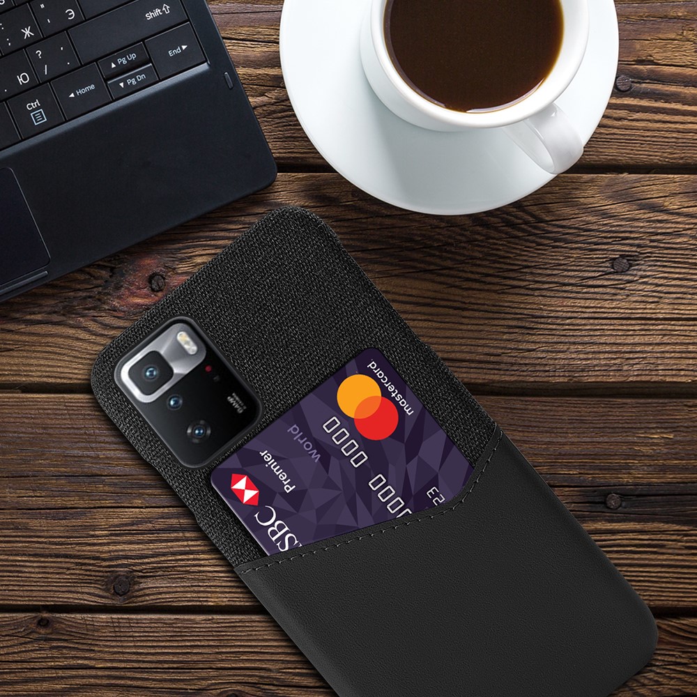 KSQ Cloth Texture Hybrid Phone Case with Card Slot Design for Xiaomi Redmi Note 10 Pro (China) - Black-4