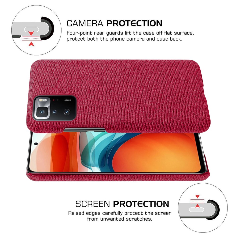 KSQ Plastic Recouvert De Tissu Back Case Pour Xiaomi Redmi Note 10 Pro (Chine) - Rouge-5