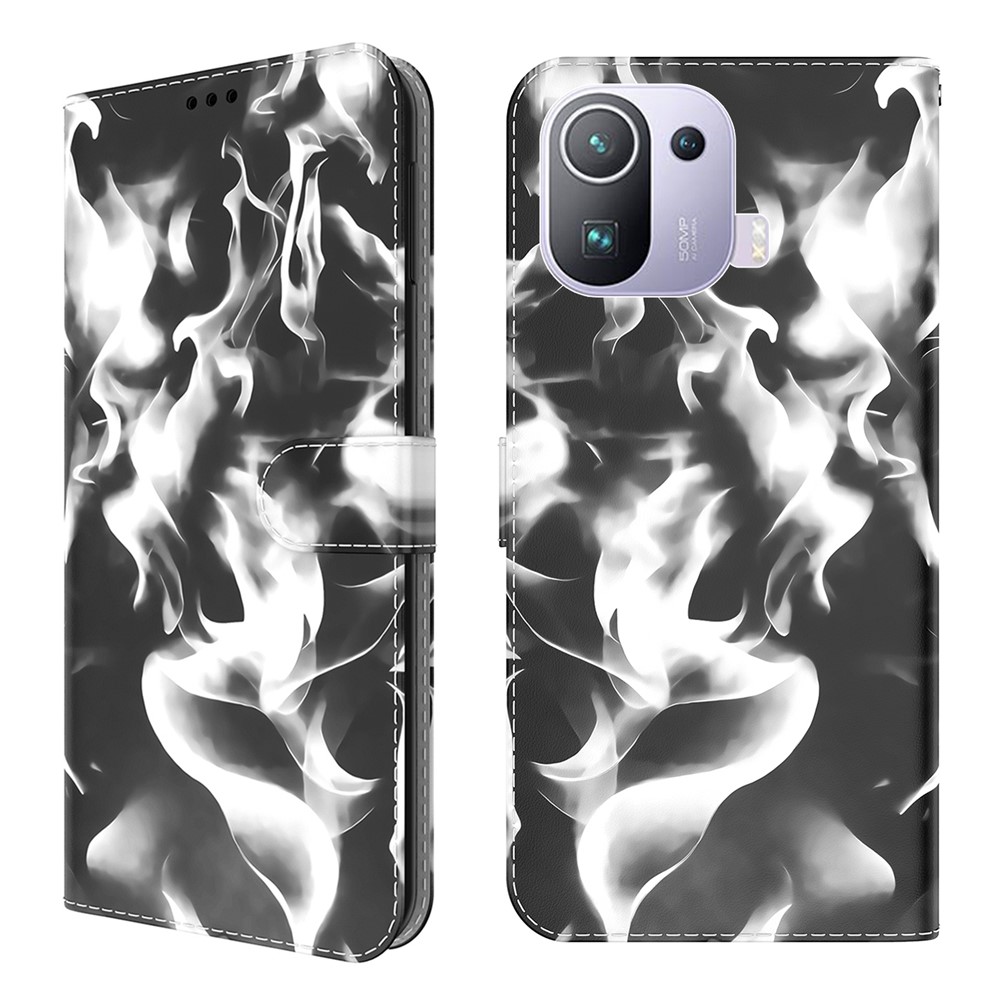 Full Protection Fog Pattern Printing Leather Wallet Design Stand Phone Cover for Xiaomi Mi 11 Pro - Black-1