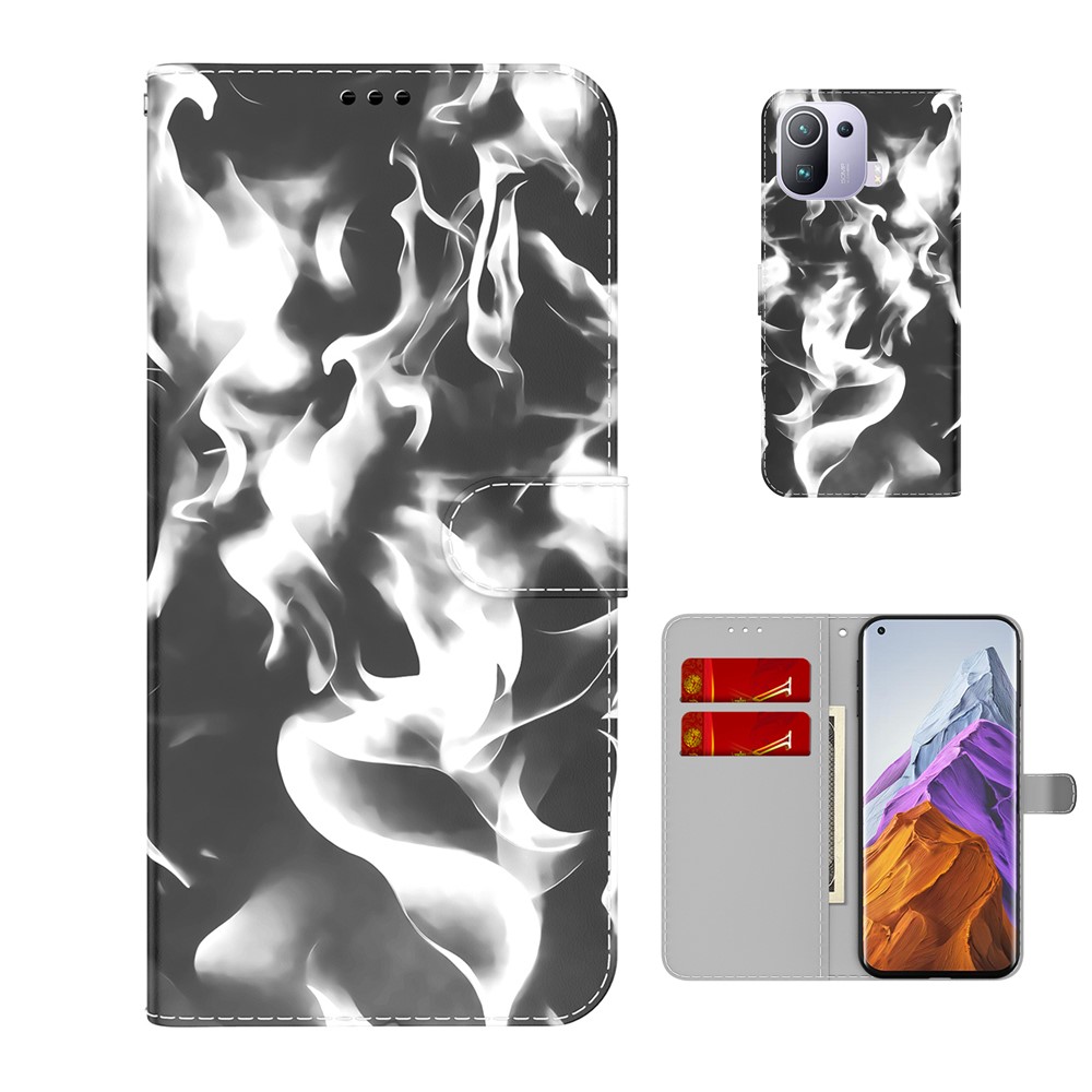 Full Protection Fog Pattern Printing Leather Wallet Design Stand Phone Cover for Xiaomi Mi 11 Pro - Black-5