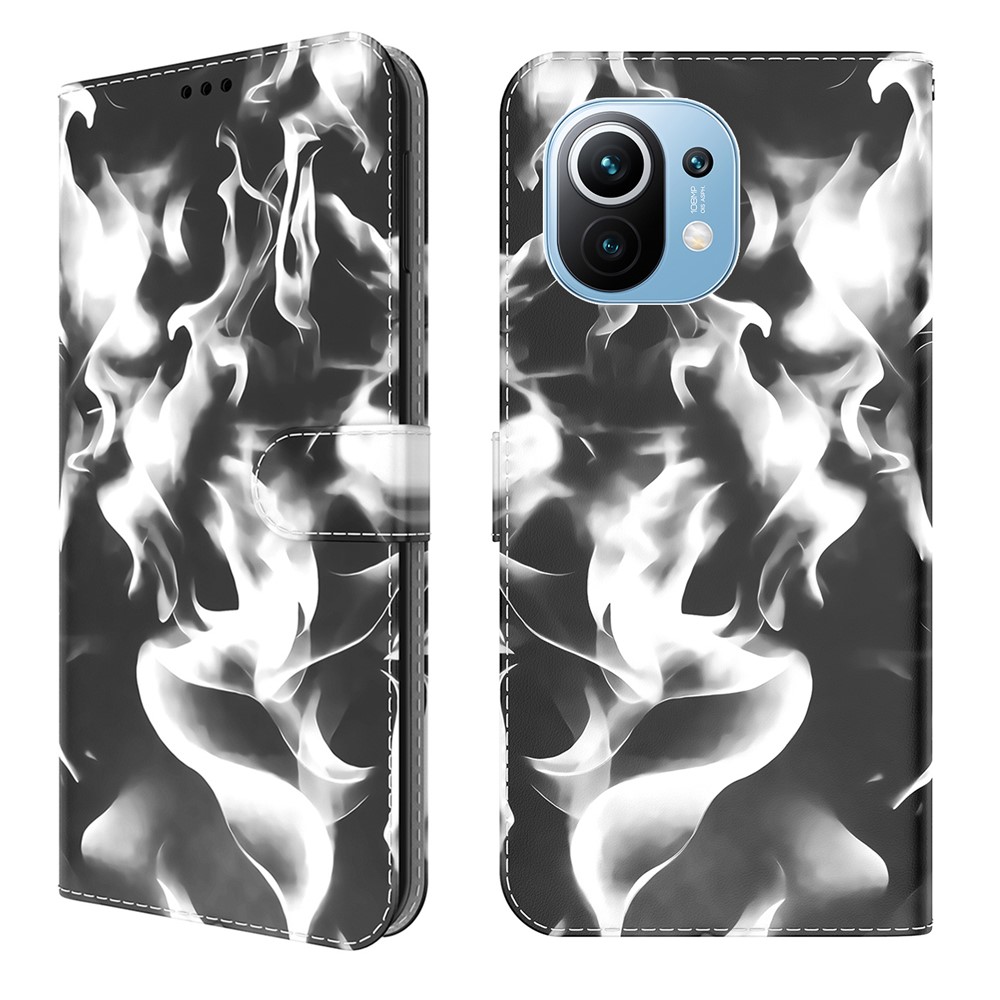 Fog Pattern Printing Wallet Stand Phone Case Leather Cover for Xiaomi Mi 11 - Black-1