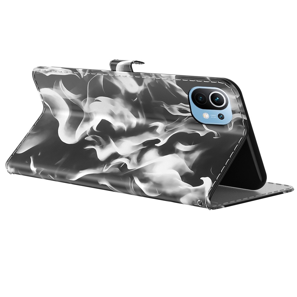 Fog Pattern Printing Wallet Stand Phone Case Leather Cover for Xiaomi Mi 11 - Black-2
