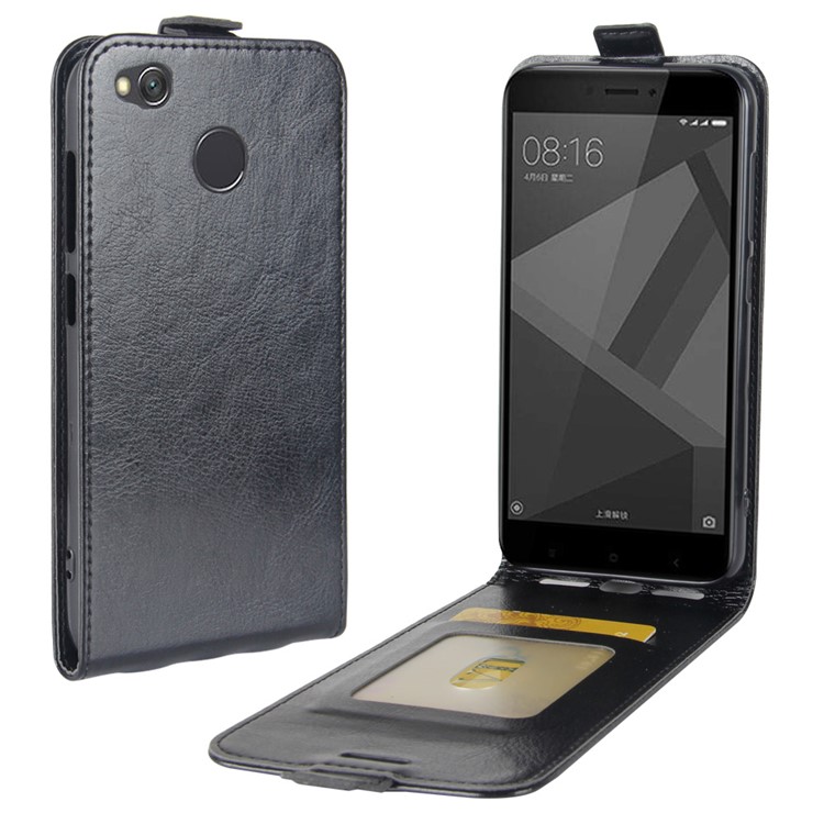Crazy Horse Leather Vertical Card Slot Case for Xiaomi Redmi 4X - Black-1