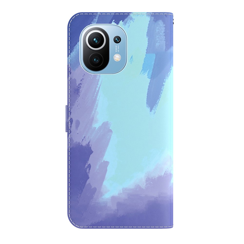 Stylish Watercolor Leather Phone Cover Case with Stand for Xiaomi Mi 11 - Winter Snow-2