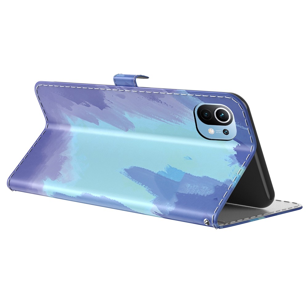 Stylish Watercolor Leather Phone Cover Case with Stand for Xiaomi Mi 11 - Winter Snow-3