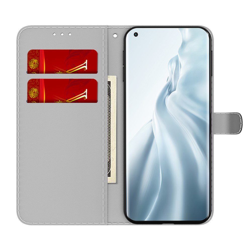 Stylish Watercolor Leather Phone Cover Case with Stand for Xiaomi Mi 11 - Winter Snow-4