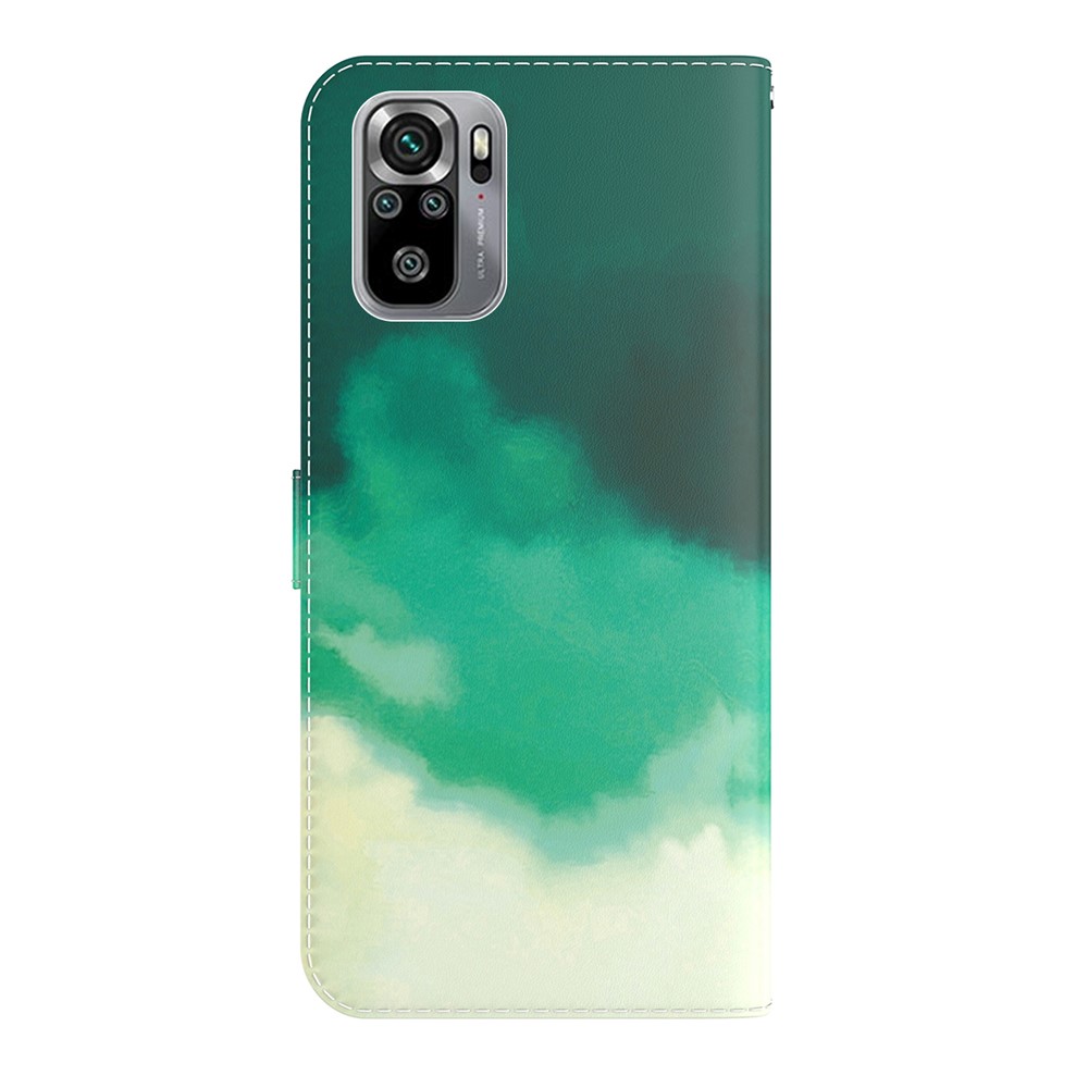 Stylish Watercolor Design Leather Phone Cover Case for Xiaomi Redmi Note 10 4G/Note 10S - Dark Green-2